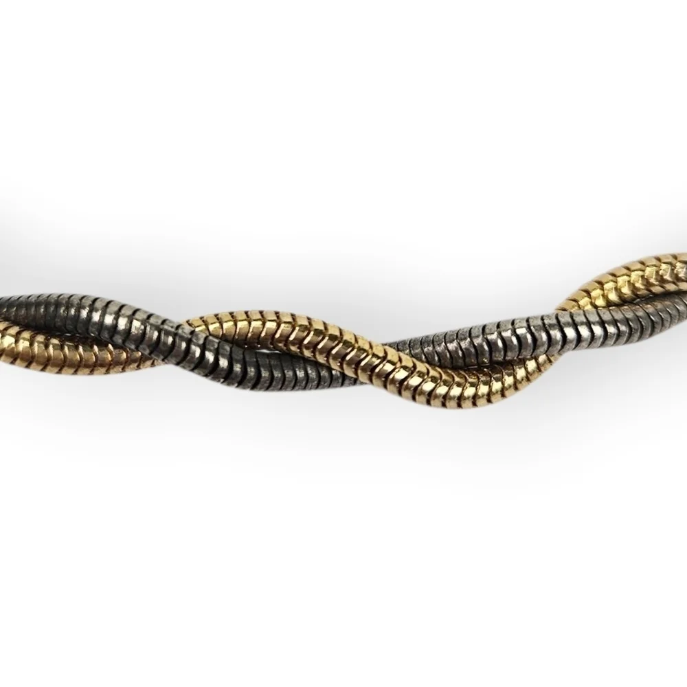 Vintage Double Snake Chain Necklace Gold Dark Silver Two Tone Unisex 17